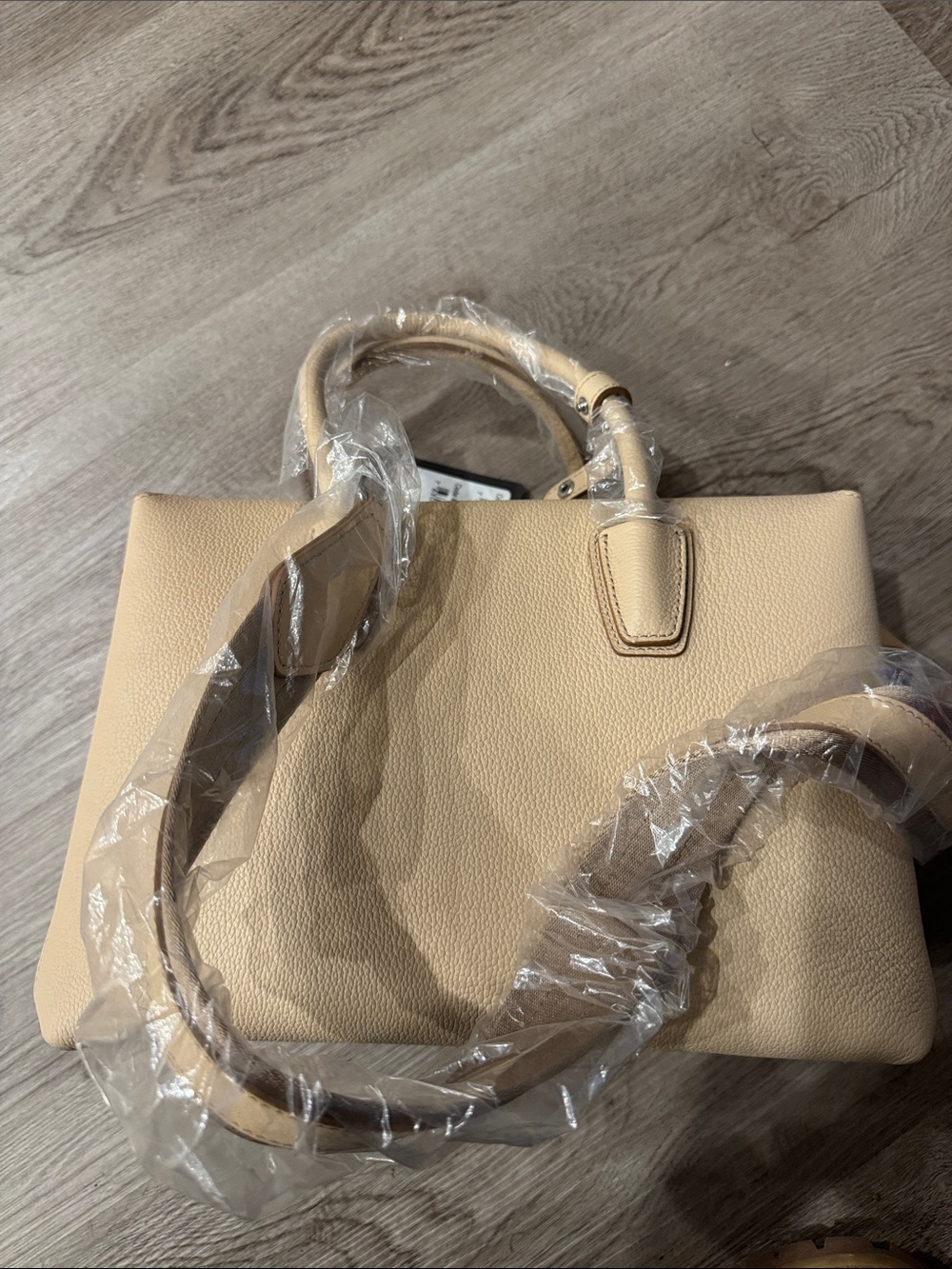 MCM Beige Pebbled Leather Satchel with Top Handles